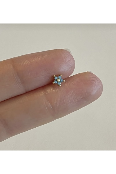 BY DİLEK ÇETİN ACCESSORY Çelik Firuze taşlı mini çiçek kıkırdak helix tragus ...