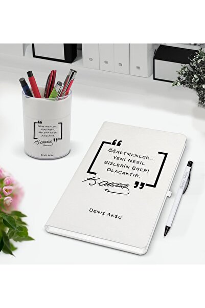 Bk Gift Kişiye Özel İsimli Öğretmenler Günü Tasarımlı Defter Kalem ve Kalemli...