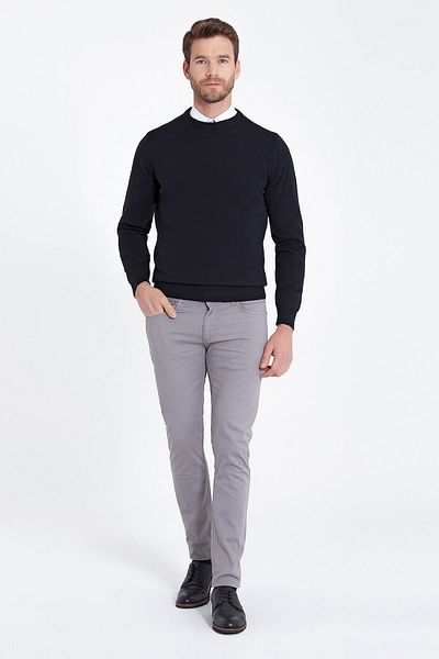 Hatemoğlu Ανδρικό πλεκτό πουλόβερ Navy Blue Crew Neck