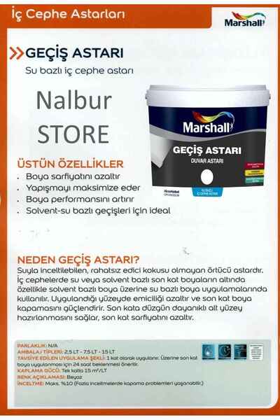 Marshall Geçiş Astarı 15lt-yağlı Boyadan Su Bazlı Boyaya Geçiş Sağlar-çıkmayan Lekeleri Kapatır