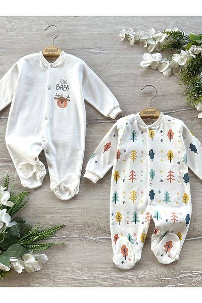 Renkli Puset 2-Piece Organic Cotton Baby Rompers Set with Booties Tree Deer