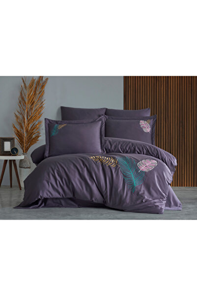 MARİBOR HOME TALIA - Set de lenjerie de pat din satin de bumbac brodat Suzeni - violet