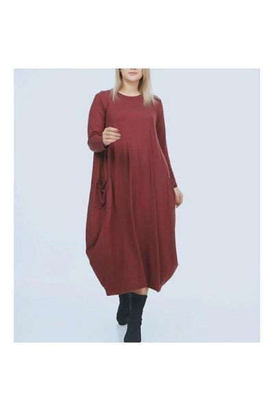 Damla Women's Large Size Dried Rose Dress with Pockets