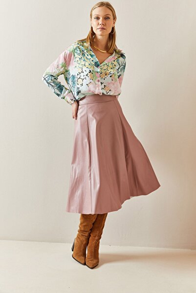 XHAN Δερμάτινη φούστα με χοντρή ζώνη σε σκόνη 4KXK7-47761-50