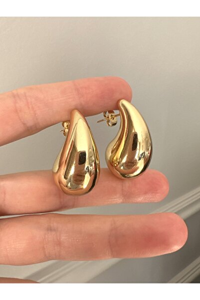 emy by emel luxury silver jewelry Çelik Bombeli Damla Küpe Altın Kaplama