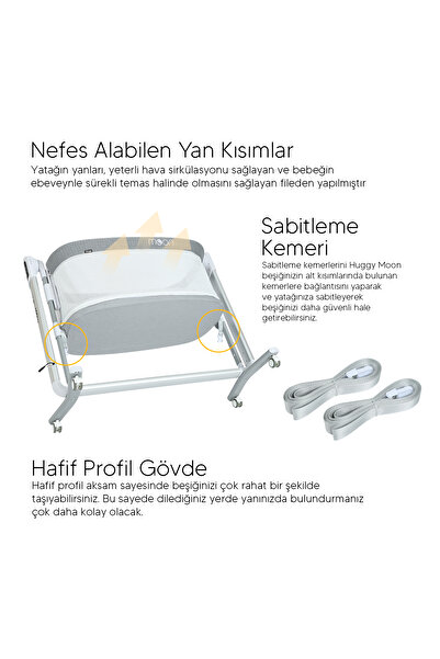 Huggy Moon Akıllı Beşik – Otomatik Sallanabilir, Sensörlü, Kumandalı Anne Yanı Oyun Parkı Beşik
