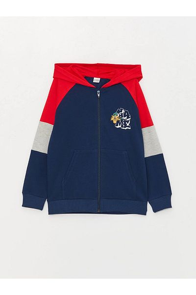 LC Waikiki LCW Kids Hooded Printed Long Sleeve Boy's Zip-up Sweatshirt