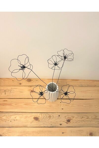 Çiçek 3d Siyah Tel 2 Adet Haşhaş Çiçeği Yapay Ev Dekorasyonu