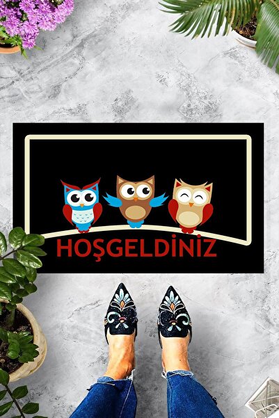 linazaitun Dijital Baskılı Kuş Desenli Hoş Geldiniz Yazılı Dekoratif Kapı Önü...