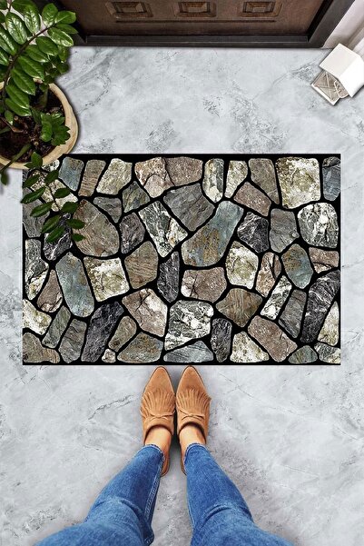 on the clouds Dijital Baskılı Taş Desenli Dekoratif Kapı Önü Paspası