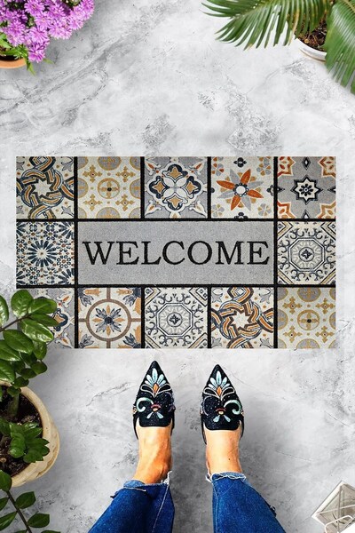 linazaitun Dijital Baskılı Welcome Yazılı Dekoratif Kapı Önü Paspası