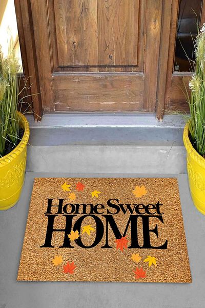 on the clouds سجادة باب أمامية مزخرفة بنمط أوراق الخريف مطبوعة رقميًا من Home Sweet Home