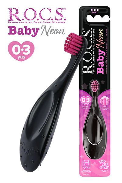 R.O.C.S. 0-3 Years Neon Baby - Extra Soft Toothbrush Set of 2 - Pink+Turquoise