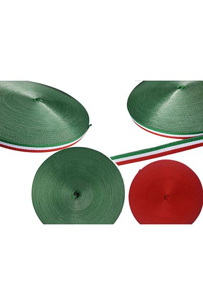 Megas Etiket Green-White-Red Narrow Woven Strip -1 cm- 50 Meters