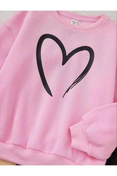 Machetta Heart Printed Girls/Boys Crew Neck Sweatshirt Tracksuit Set