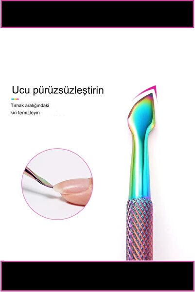 Uniquem Metal Rainbow Tırnak Itici Kronk Çift Taraflı Manikür Çubuğu XLK101