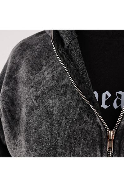 Touz Duck Anatomy Printed Vintage Washed Full Zip Detail Unisex Oversize Hooded Cardigan