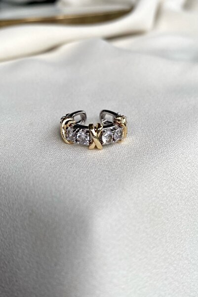 gaila design Tiffany X Model Altın Kaplama Taşlı Earcuff Kıkırdak Küpesi