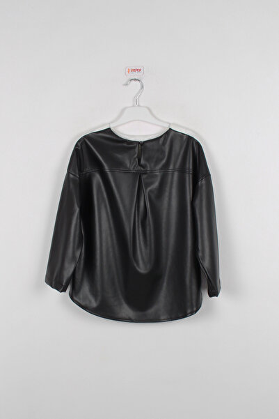 incity Girl's Black Stone Detailed Semi-Leather Blouse