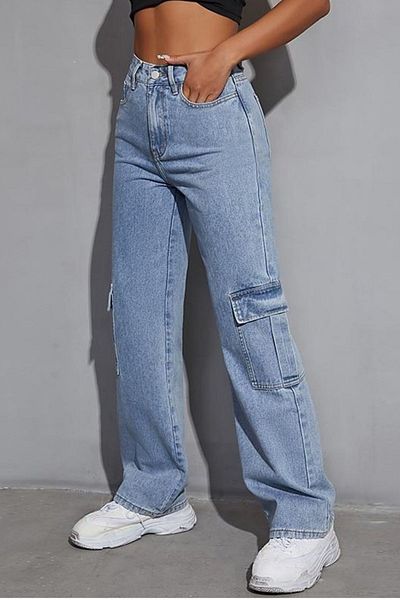 Your Consent Girls' Cargo Pocket Detailed High Waist Wide Leg Jeans