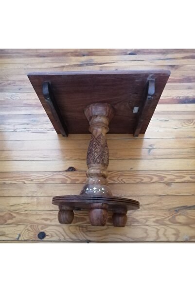 Butik Tülin Otantik el yapımı ahşap gül ağacı kahve az cilalı pirinç kakma oyma çiçek süslü 3 ayaklı sehpa Hint