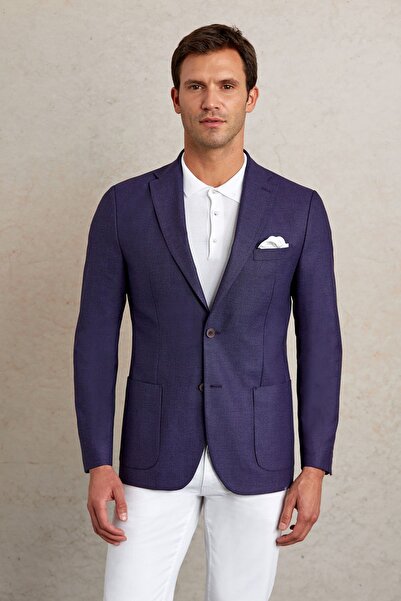 Hatemoğlu Purple Slim Fit Patterned Mono Collar Casual Jacket