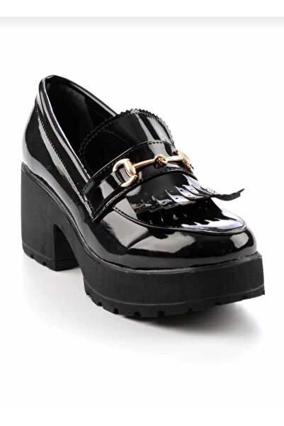 Bereket Kundura 59200 Model Moccasin Black Patent Leather Buckle Flat Heel Lo...