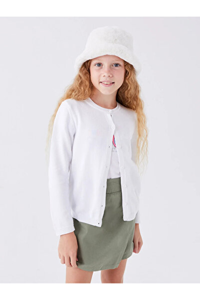 LC Waikiki LCW Kids Crew Neck Basic Long Sleeve Girl's Knitwear Cardigan