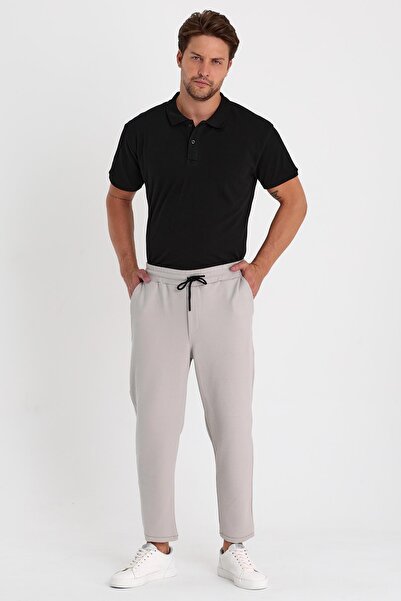 COMBİNE MİCHAİL Men's Gray Side Pocket Elastic Waist Lace Up Relaxed Fit Comfortable Cut Jogger Pants