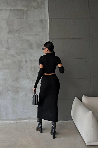 Eka Чорний жіночий комплект з спідницею та рукавами - 0999-23229