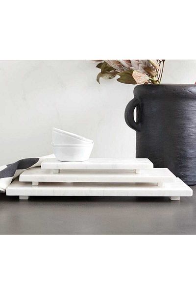 Sümeyra Marble Art WHITE MARBLE PRESENTATION TRAY - WITH MARBLE LEGS - PACK OF 3