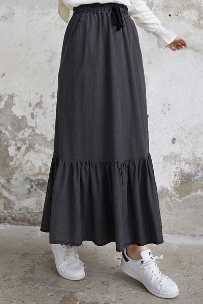 InStyle Darlin Skirt Ruffle Denim Skirt - Gray