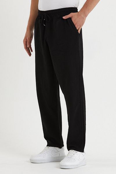 COMBİNE MİCHAİL Black Men's Linen Trousers 1480