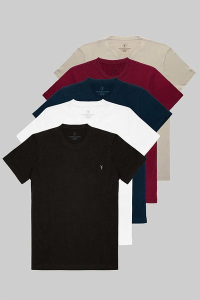 COMBİNE MİCHAİL Ανδρικό T-shirt Crew Neck Basic 100% βαμβάκι 5 τεμαχίων
