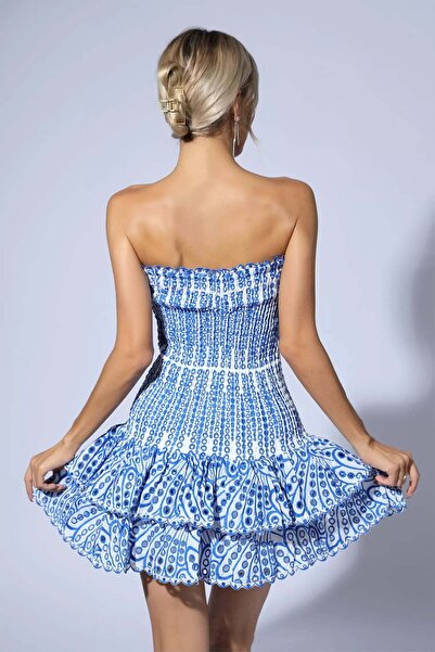 FASHION COCKTAIL Korse Bandaj Kumaşlı Esnek Kabarık Etekli Tasarım Dantel İşleme Gece Davet Elbise