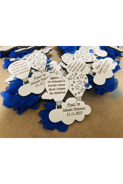 guluslazerkesim 25 ADET AHŞAP BALONLU BULUT DUALI SÜSLÜ MIKNATISLI MAGNET ERK...