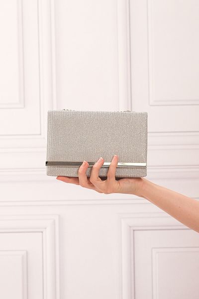 ROZA CANTA Ασημί CupraGlitter Γυναικείο βραδινό φόρεμα Clutch Τσάντα