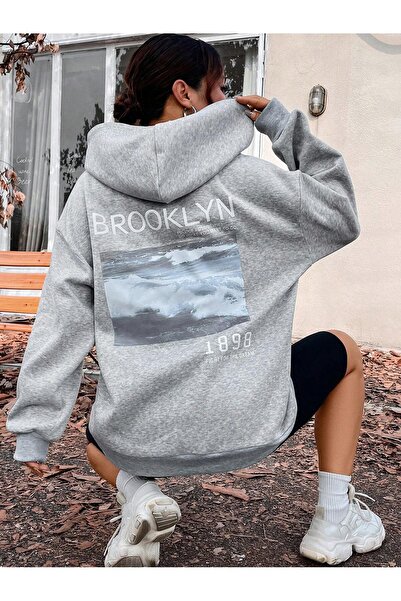 Tarzsokak Harajuka Sokkt Grafic scris Sweat Gri