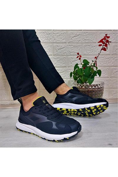 Kinetix Bret Black-Yellow Footed Non-Slip Men's Sports Shoes