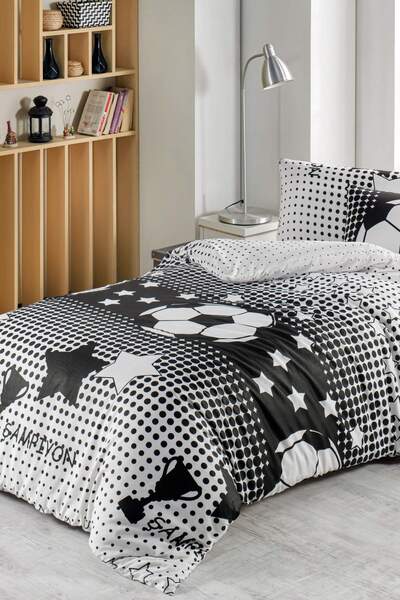 Like&Buy طقم غطاء لحاف فردي للمروحة باللونين الأبيض والأسود