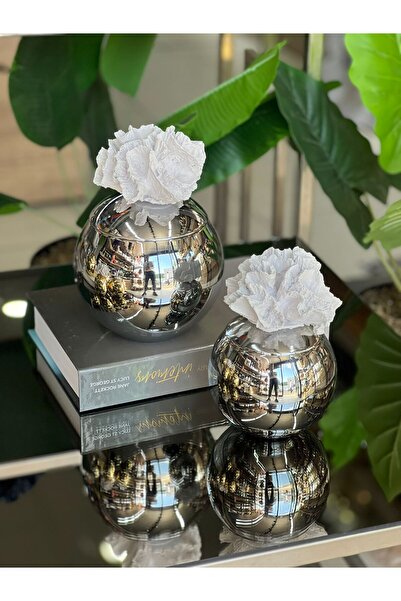 ArzzHome Dekoratif 2 Li Mercan Kutu Gümüş & Beyaz