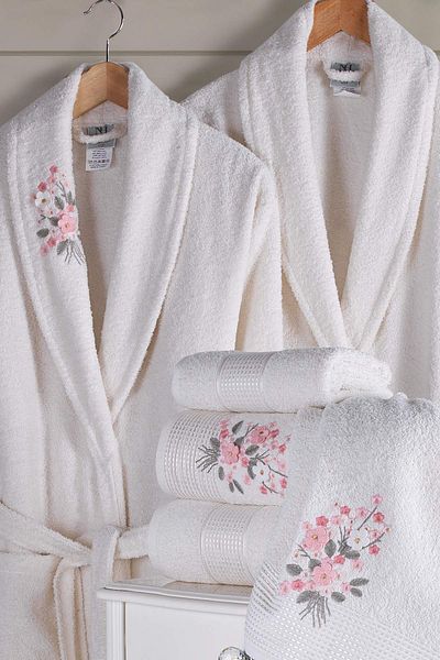 newhome Mimoza 6 Piece Boxed 100% Cotton Οικογενειακό Σετ Μπουρνούζι Κρέμα/κρέμα