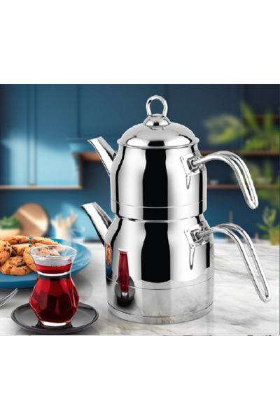 Yonca Lines Ayperi Metal Kulp Kendinden Süzgeçli Çelik Çaydanlık Mini Boy