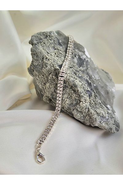 Eva Takı Two Rows Crystal Waterway Silver Silver Color Bracelet