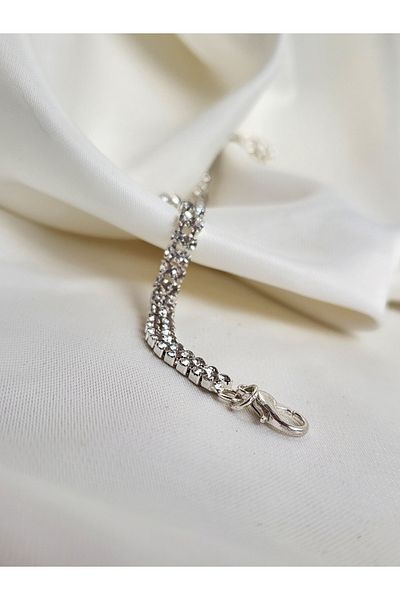 Eva Takı Two Rows Crystal Waterway Silver Silver Color Bracelet