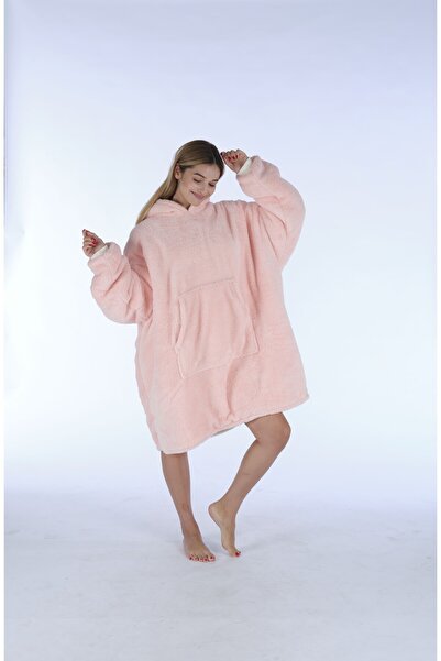 Minnoş Minnosh Çift Kat Hoodie Peluş Kapüşonlu Oversize Giyilebilir Battaniye...