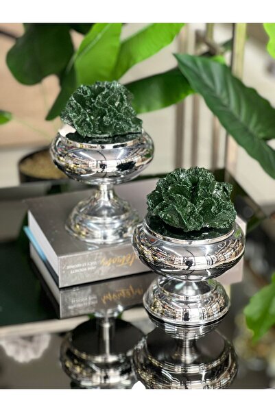 ArzzHome Dekoratif 2 Li Mercan Ayaklı Kutu Gümüş & Yeşil