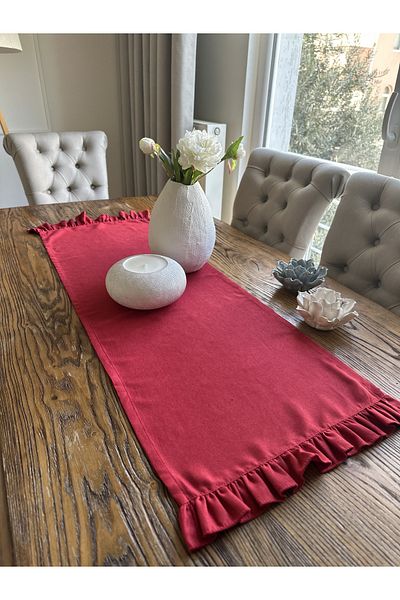 Decamor home Vintage Single Layer Ruffled Red Runner New Year Runner New Year Stain Resistant