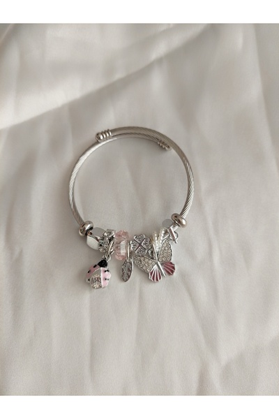 BLUNCHSTORE CHARM PINK LOGUE Rhinestone Steel Bracelet