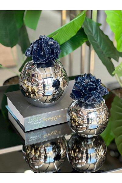 ArzzHome Dekoratif 2 Li Mercan Kutu Gümüş & Koyu Lacivert